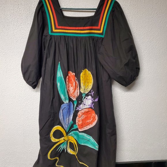 Women - Lounge Wear - Sandy Starkman - Black with Floral Pattern - Plus Size - Picture 1 of 4